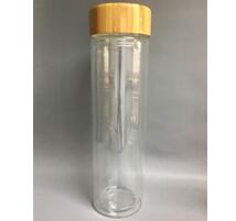 Double Wall Glass Water Bottle with Stainless Steel or Bamboo Lid