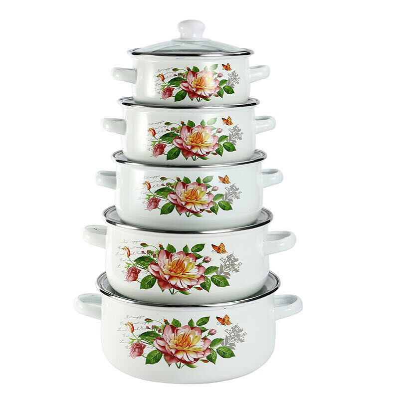 Enamel Cookware Set with Carbon Steel Pots and Pans