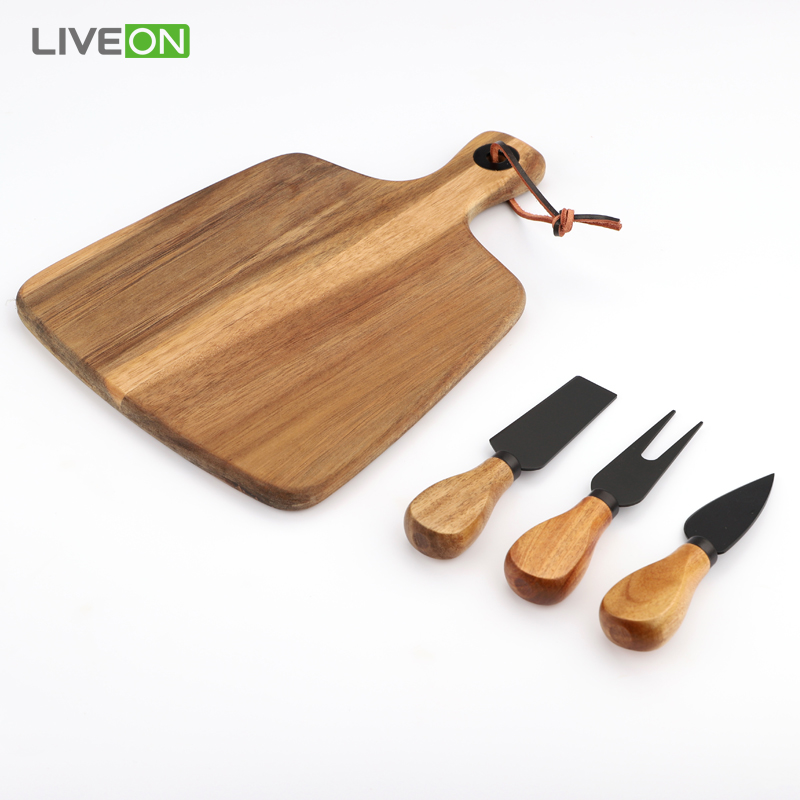 4-Piece Cheese Knife and Acacia Wood Board Set