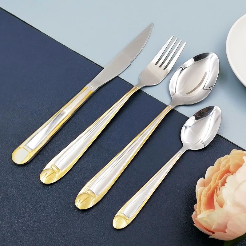 4-Piece Gold Plated Stainless Steel Spoon and Fork Set