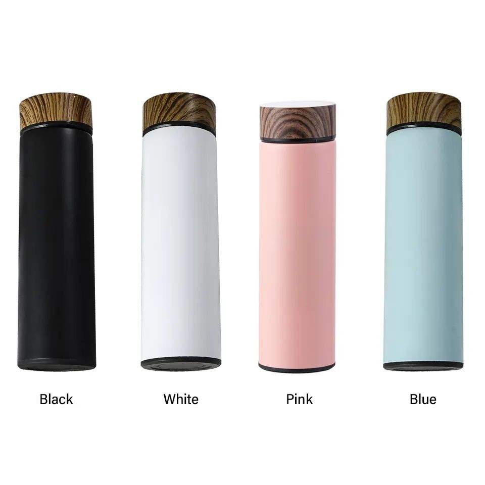 500ml Stainless Steel Water Bottles with Wooden Grain Lid