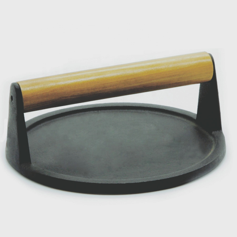 Cast Iron Pressed Meat Plate with Wooden Handle