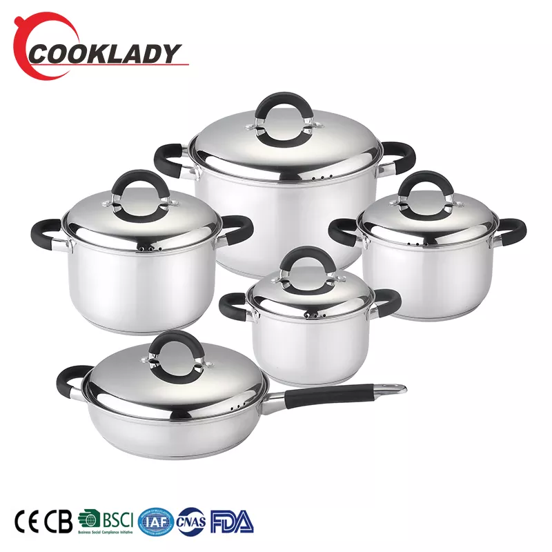 10-Piece Stainless Steel Cookware Set with Silicone Handles