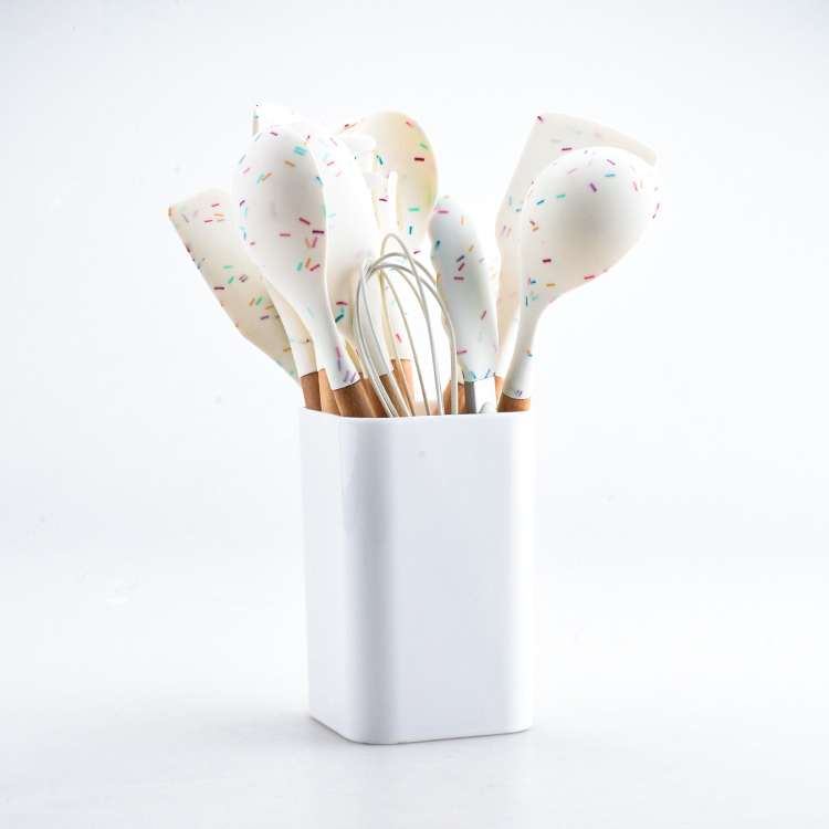 13-Piece Wooden Handle Silicone Kitchen Utensils