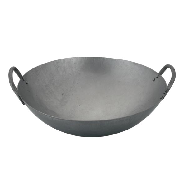 Handmade Double Ear Iron Wok with Round Base
