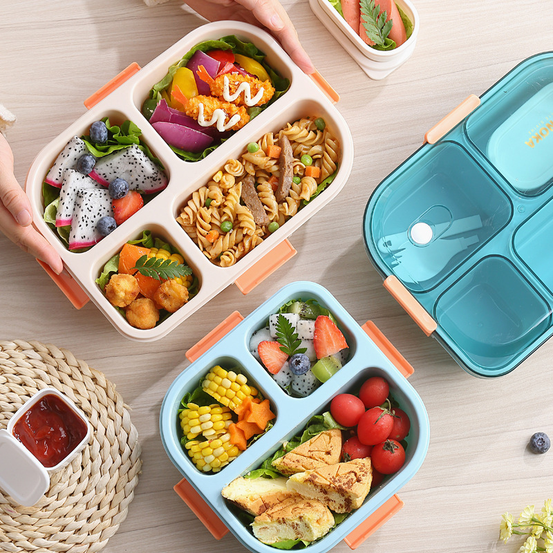 Three Grid Plastic Lunch Box with Silicone Seal Ring