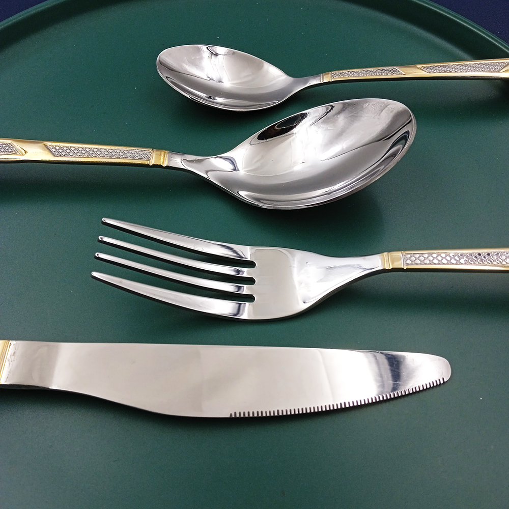 Stainless Steel Flatware Set with Gold Plating