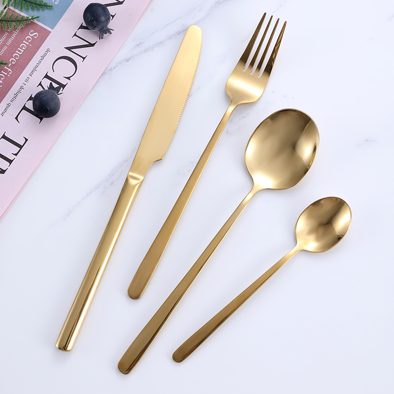 Stainless Steel Flatware Set - Golden Knife, Spoon, Fork