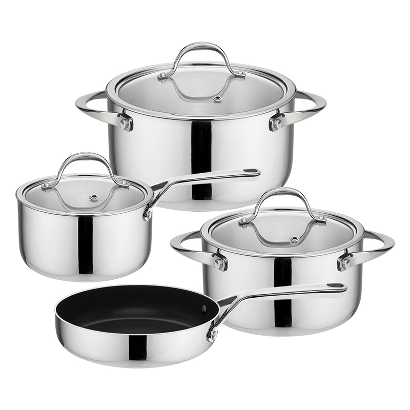 7-Piece Stainless Steel Cookware Set with Glass Lids