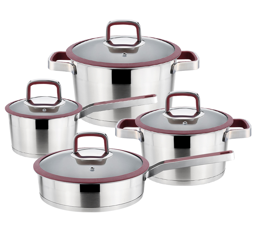 8-Piece Stainless Steel Cookware Set with Glass Lids