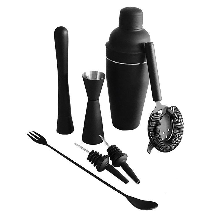 7 Piece Bar Set with Shaker, Jigger, Muddler, Pourer, Spoon, and Strainer