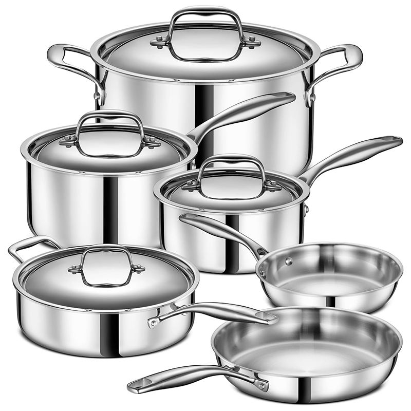 10-Piece Stainless Steel Cookware Set with Glass Lids