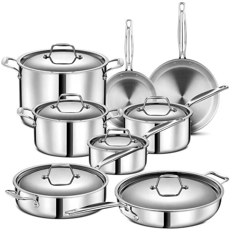14-Piece Stainless Steel Cookware Set with Glass Lids