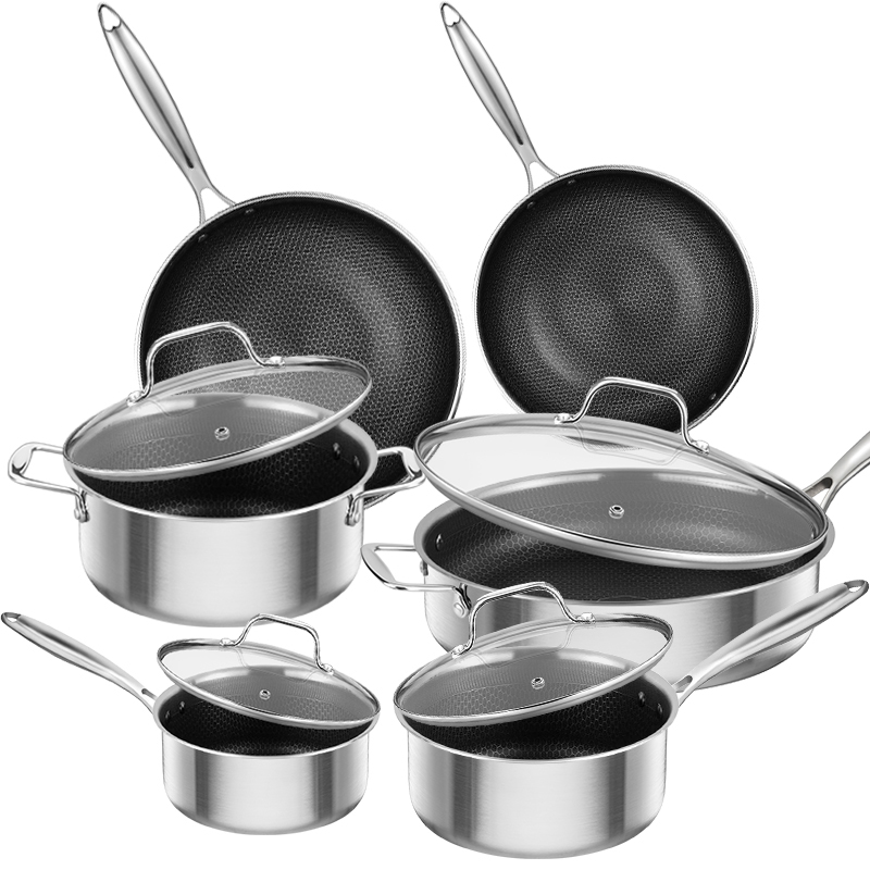 10-Piece Stainless Steel Cookware Set with Glass Lids