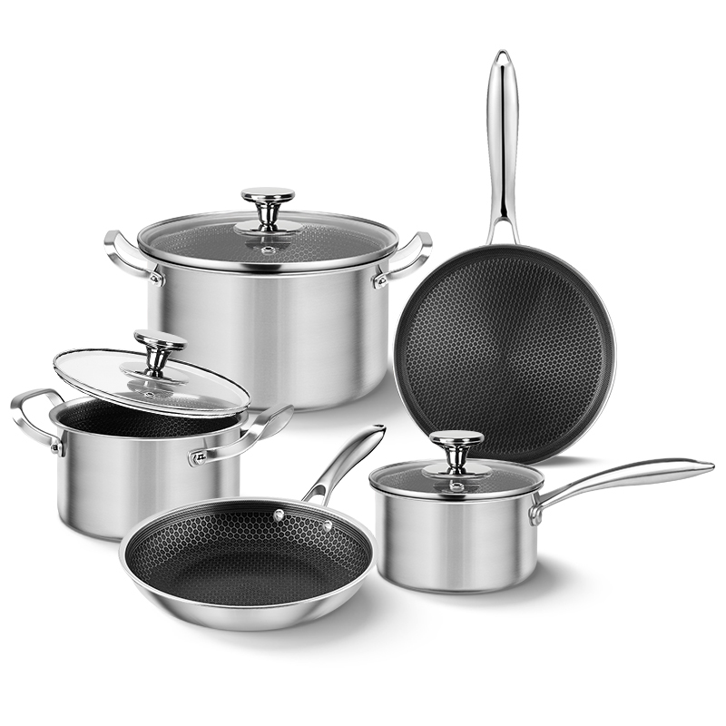 8-Piece Stainless Steel Cookware Set with Glass Lids