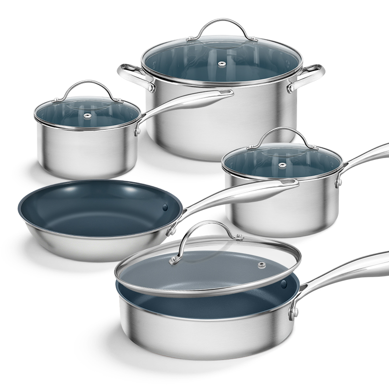 9-Piece Stainless Steel Cookware Set with Glass Lids