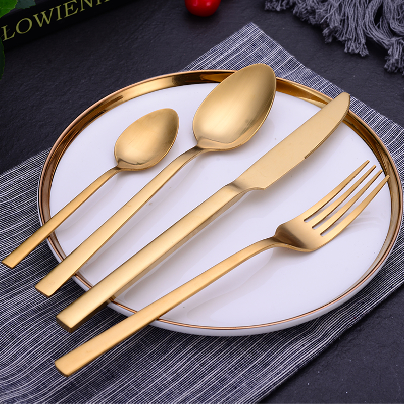 24-piece stainless steel cutlery set in gold color