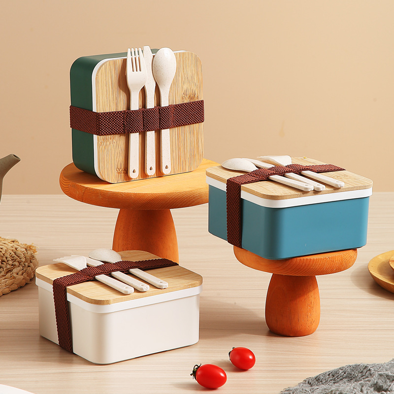 INS Style Japanese Style Wooden Lid Micro Portable Lunch Box