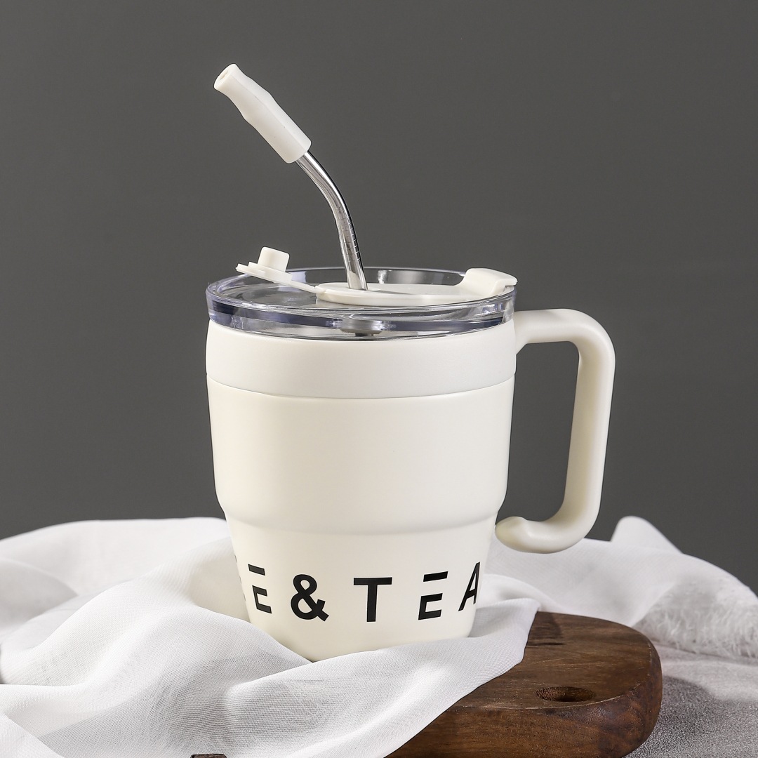16oz Double Wall Stainless Steel Coffee Mug with Straw