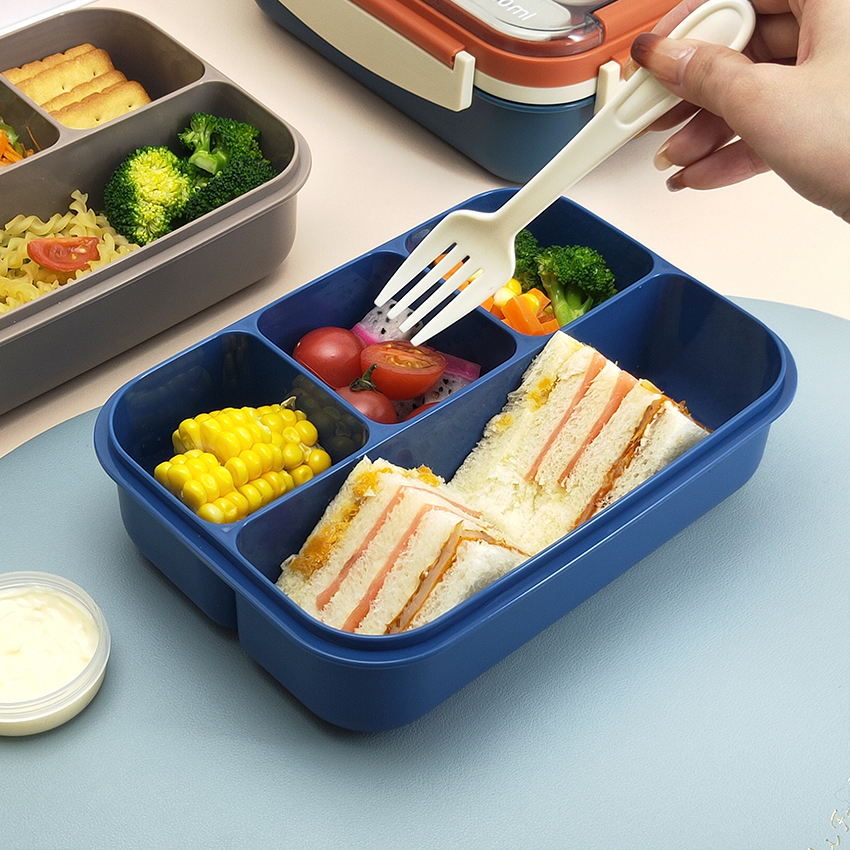 4 Compartment Bento Lunch Box with Cutlery and Sauce Box