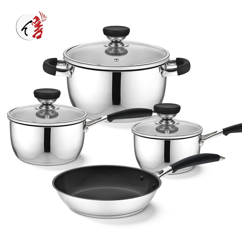 7-Piece Stainless Steel Cookware Set with Glass Lids