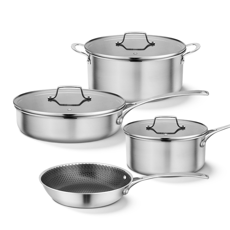 7-Piece Stainless Steel Cookware Set with Glass Lids