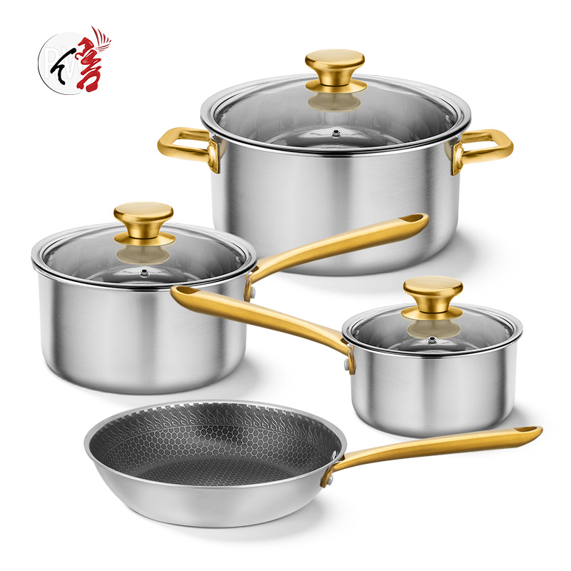7-Piece Stainless Steel Cookware Set with Glass Lids