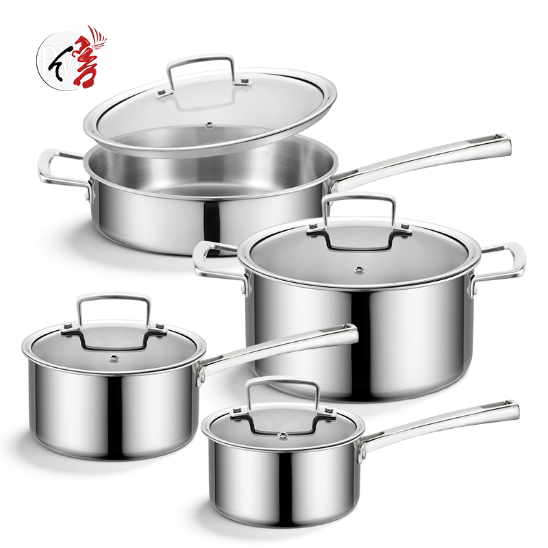 8-Piece Stainless Steel Cookware Set with Glass Lids