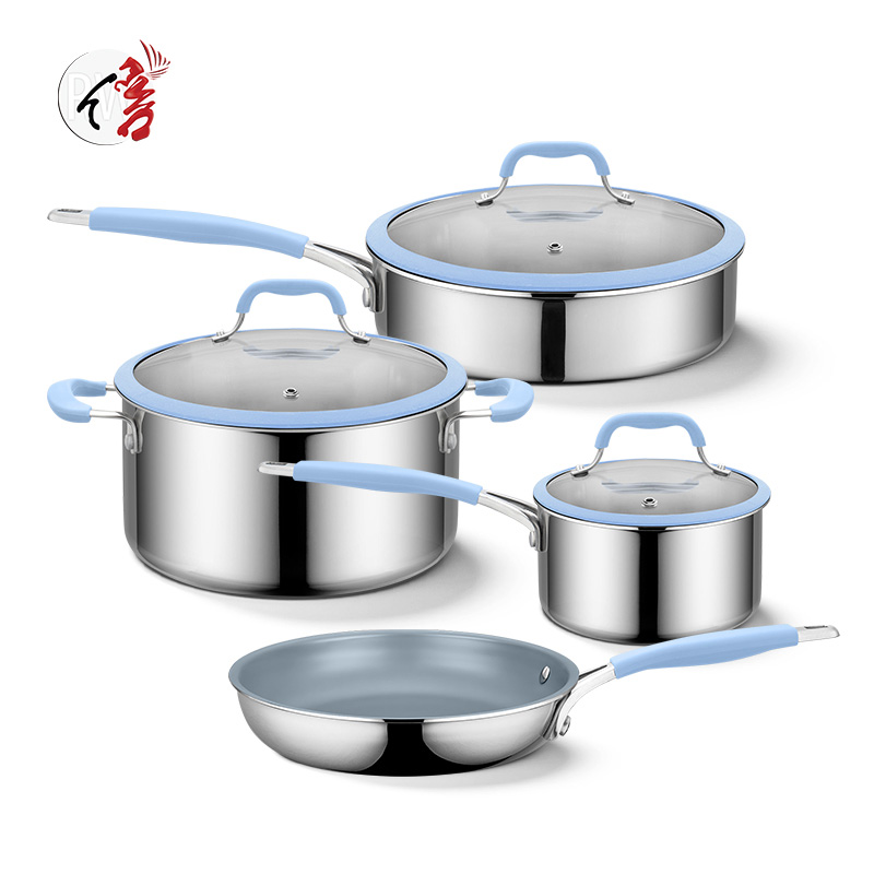 7-Piece Stainless Steel Cookware Set with Glass Lids