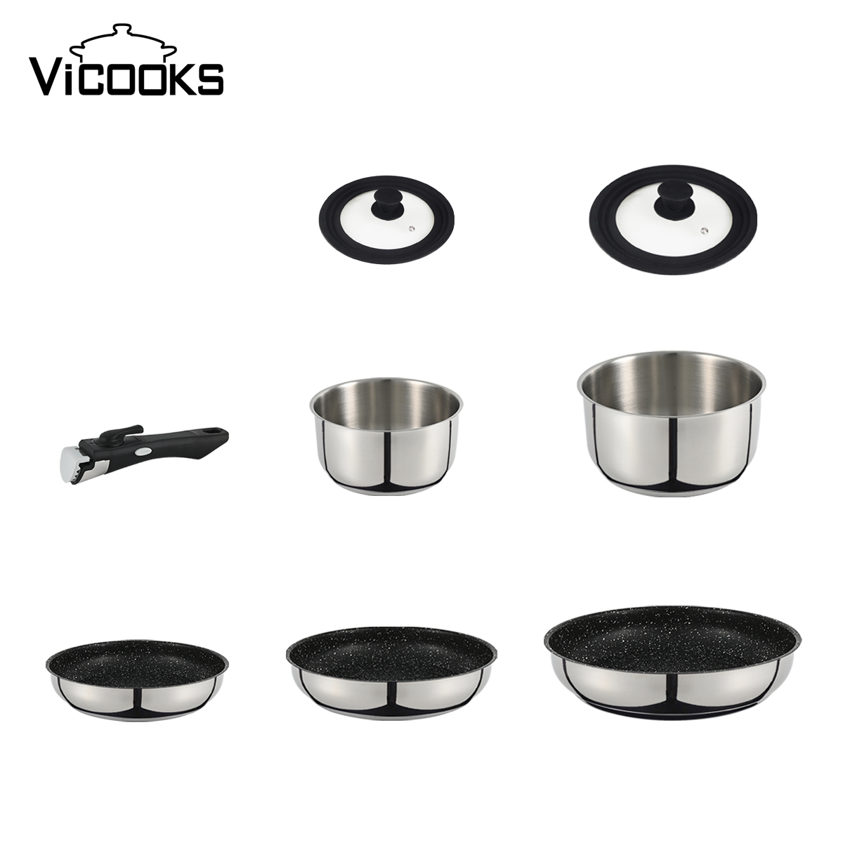 Stainless Steel Cookware Set with Detachable Handle