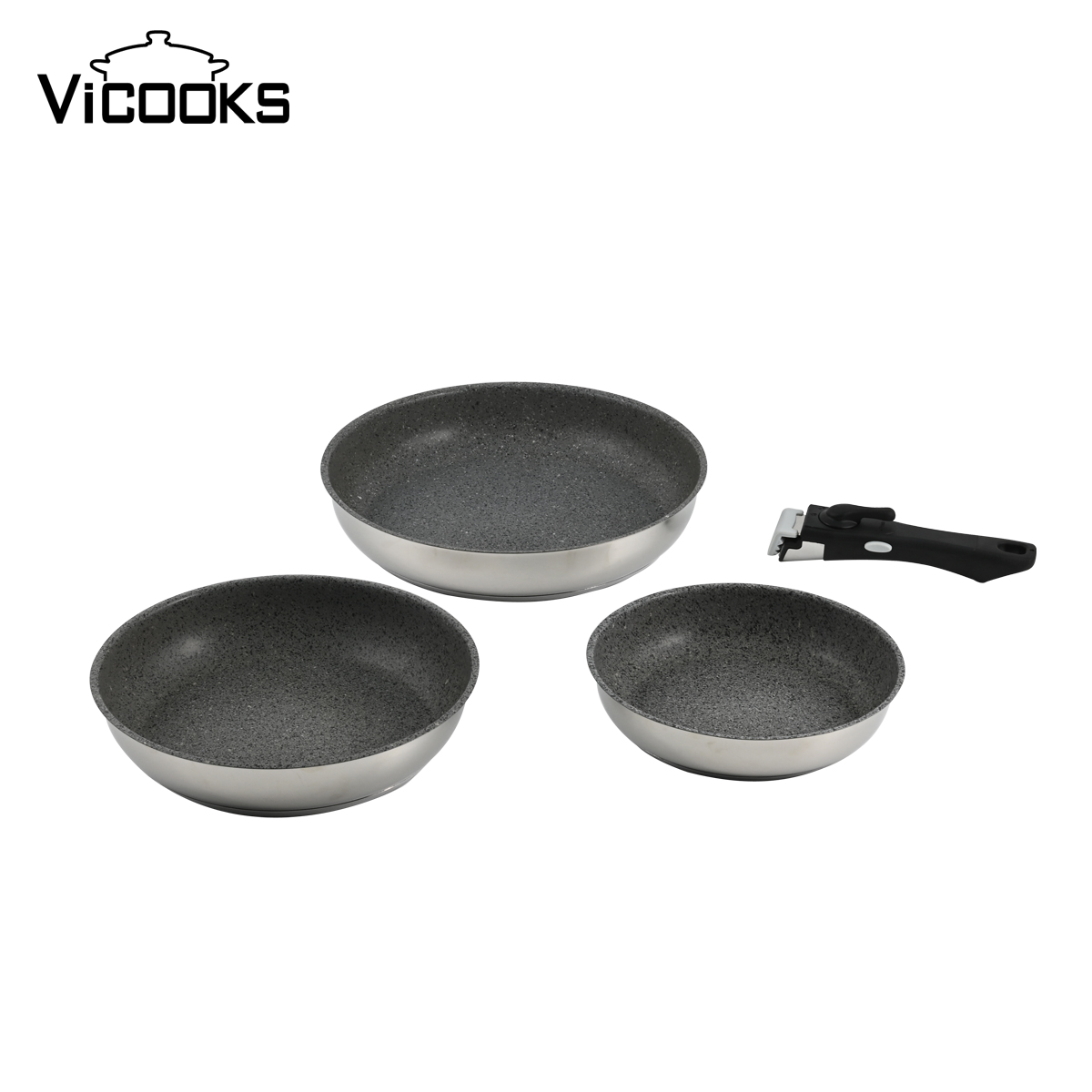 Stainless Steel Granite Nonstick Frying Pan Set with Detachable Handle
