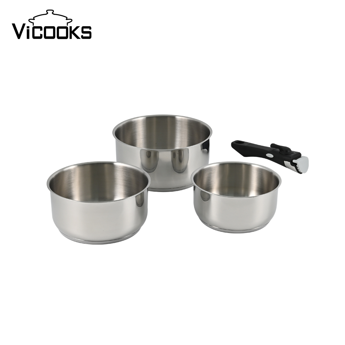 Stainless Steel Saucepan Set with Detachable Handle