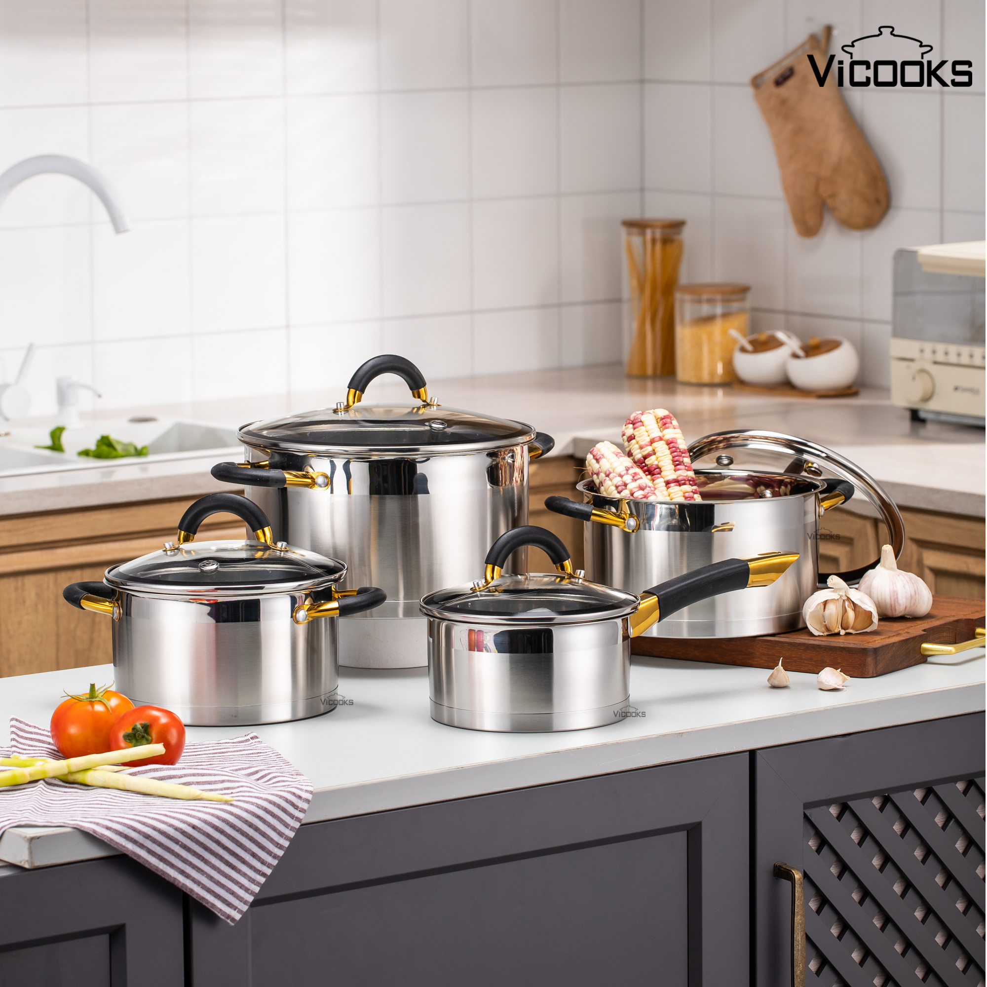 Right Angle Stainless Steel Cookware Set