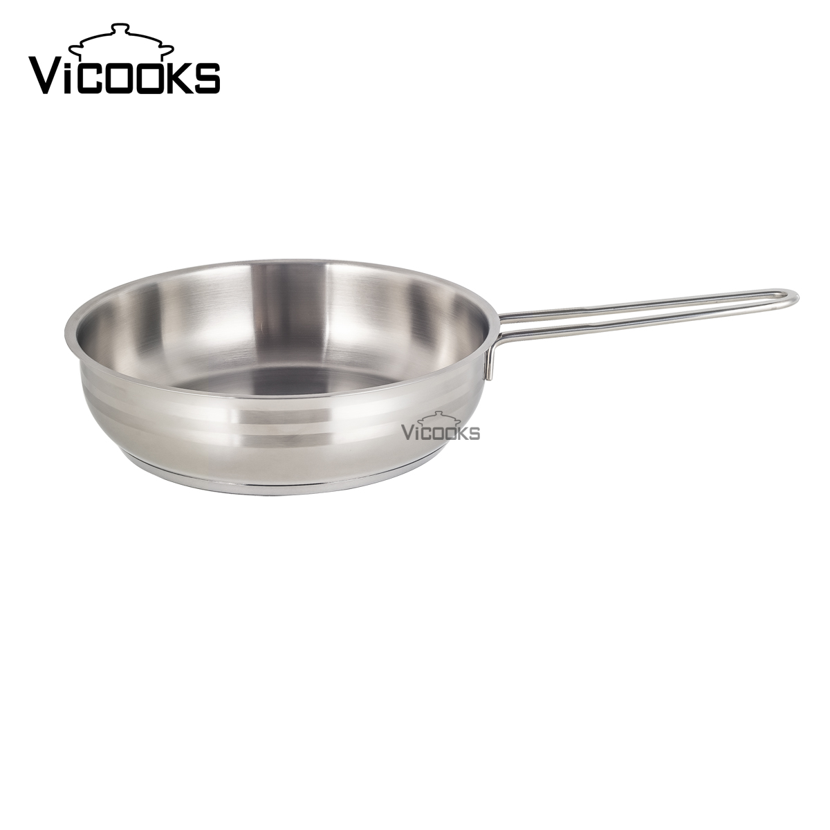 Stainless Steel Frypan Satin Finish with Mirror Belts