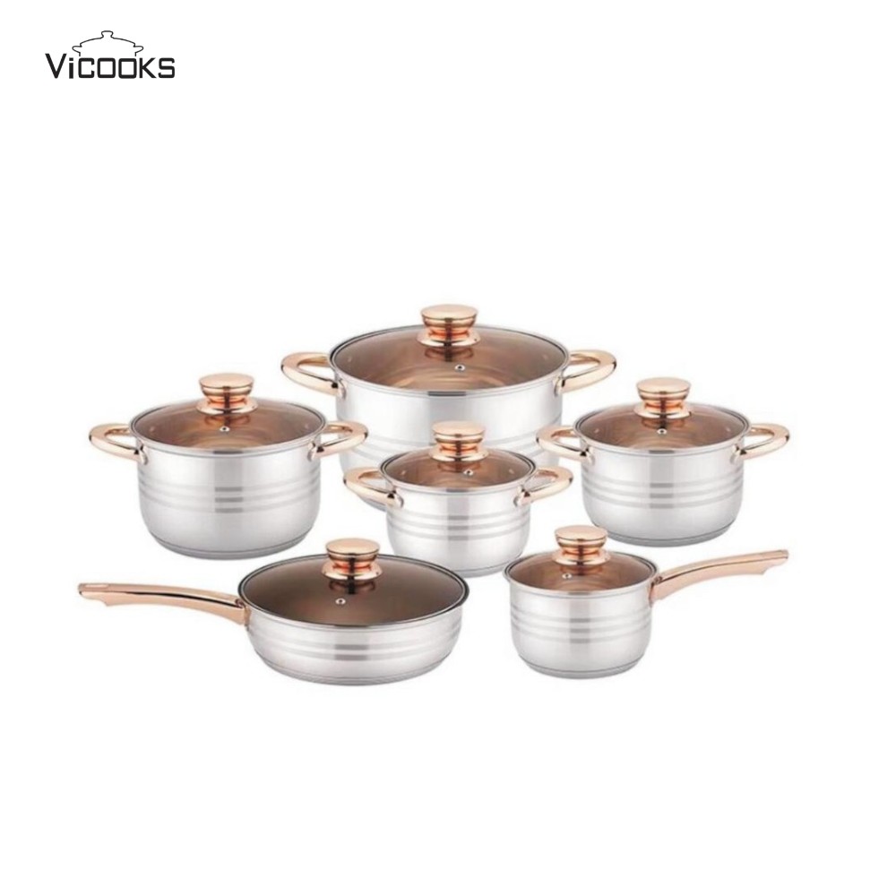 12-Piece Stainless Steel Cookware Set with Glass Lids