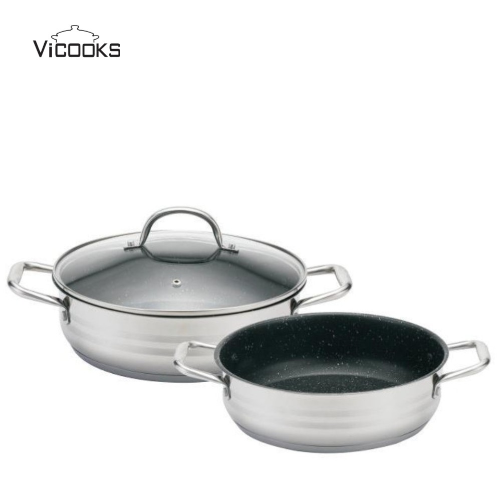 Stainless Steel Saute Pan with Marble Nonstick Coating
