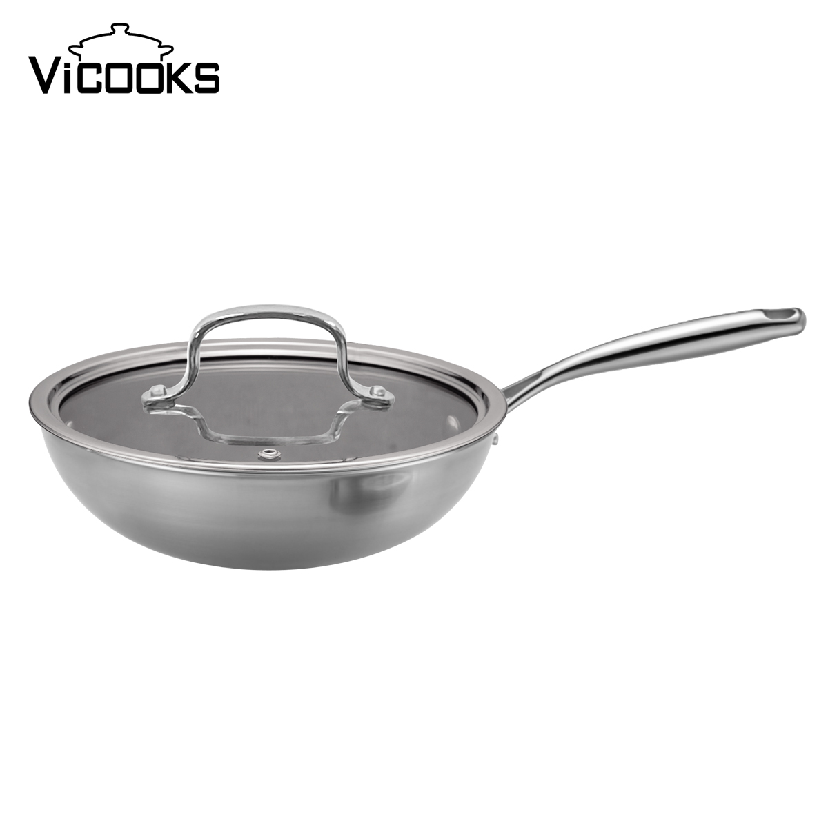 Tri-ply Stainless Steel Wok with Lid