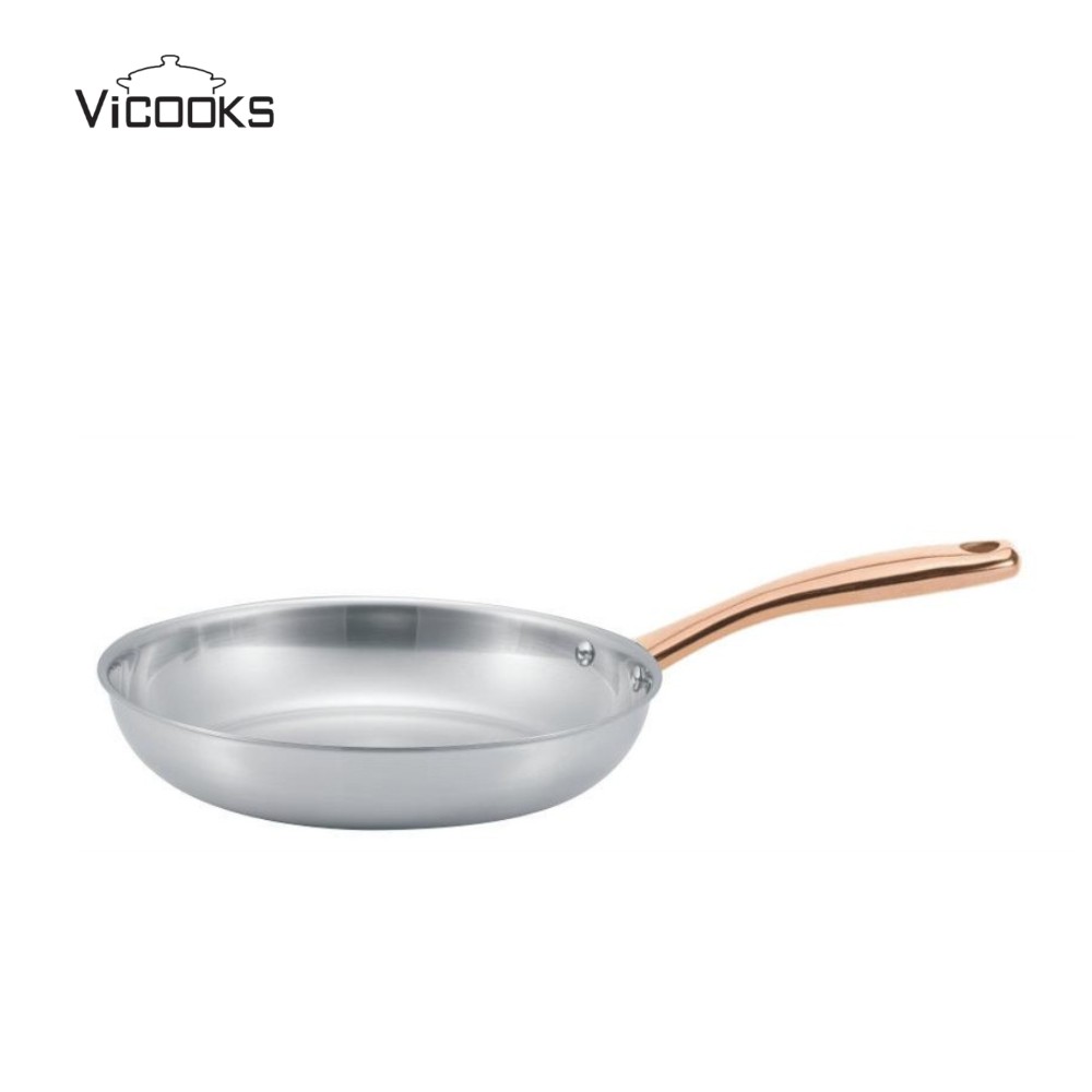 Stainless Steel Frying Pan with Golden Handle