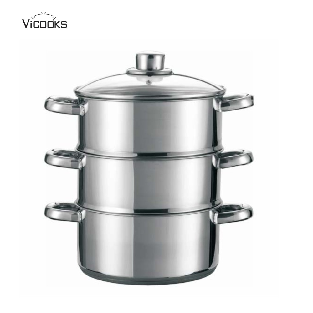 Stainless Steel Soup Pot with 2 Steamers