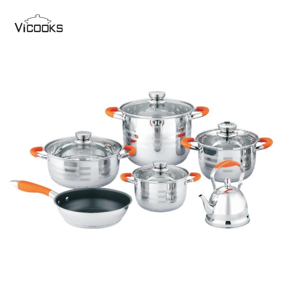Stainless Steel Cookware Set with Silicone Grip Handles