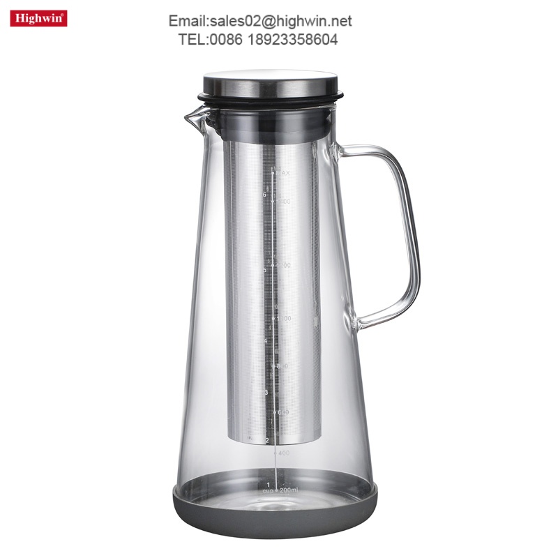 Airtight Cold Brew Coffee Maker Pitcher, 1.4L/48Oz Thick Glass Carafe with Filter