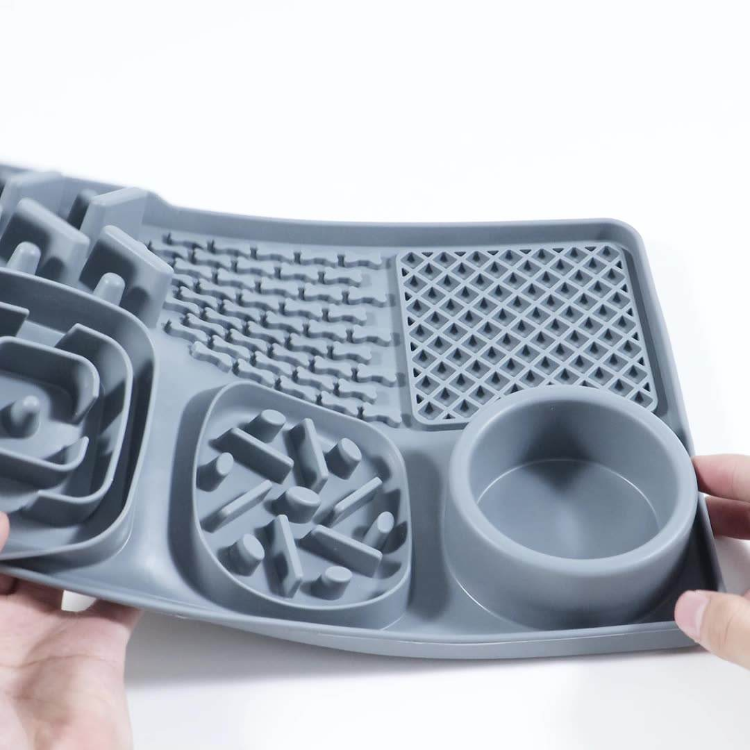 Multifunctional Silicone Pet Slow Feeder Bowl with Lick Mat and Treat Zones