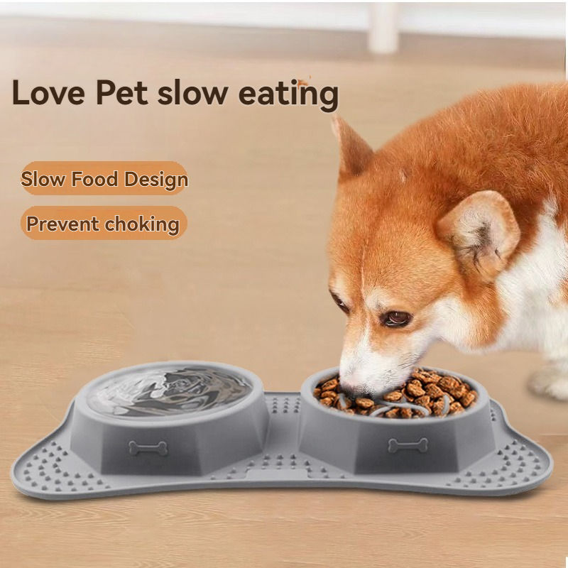 Multifunctional Silicone Pet Slow Feeding Bowl with Dual Bowl Design