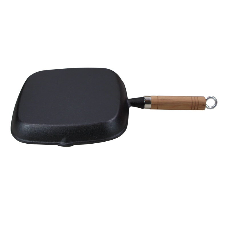 Square Cast Iron Grill Pan with Wooden Handle
