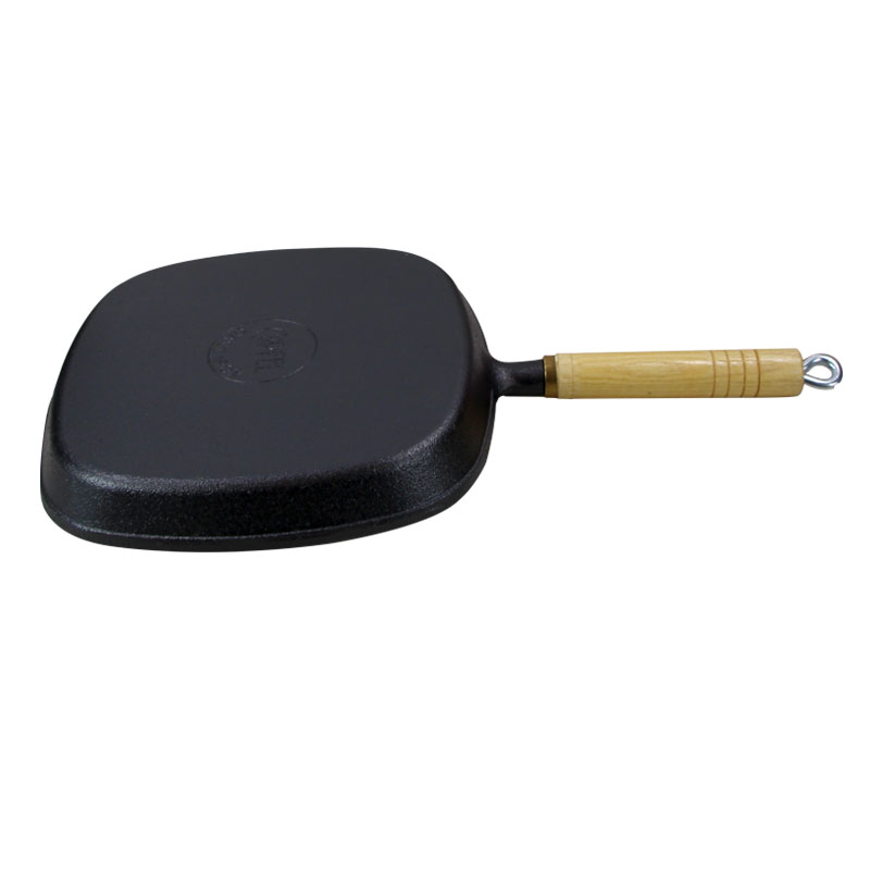 Square Cast Iron Grill Pan with Wooden Handle