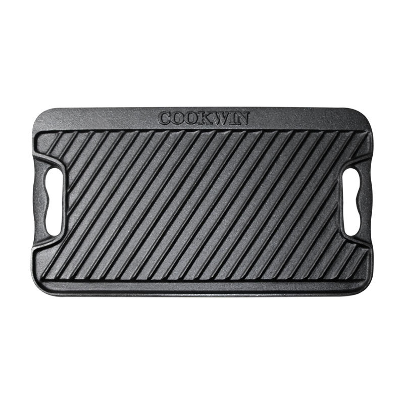 Pre-Seasoned Double-Sided Cast Iron BBQ Grill Frying Pan