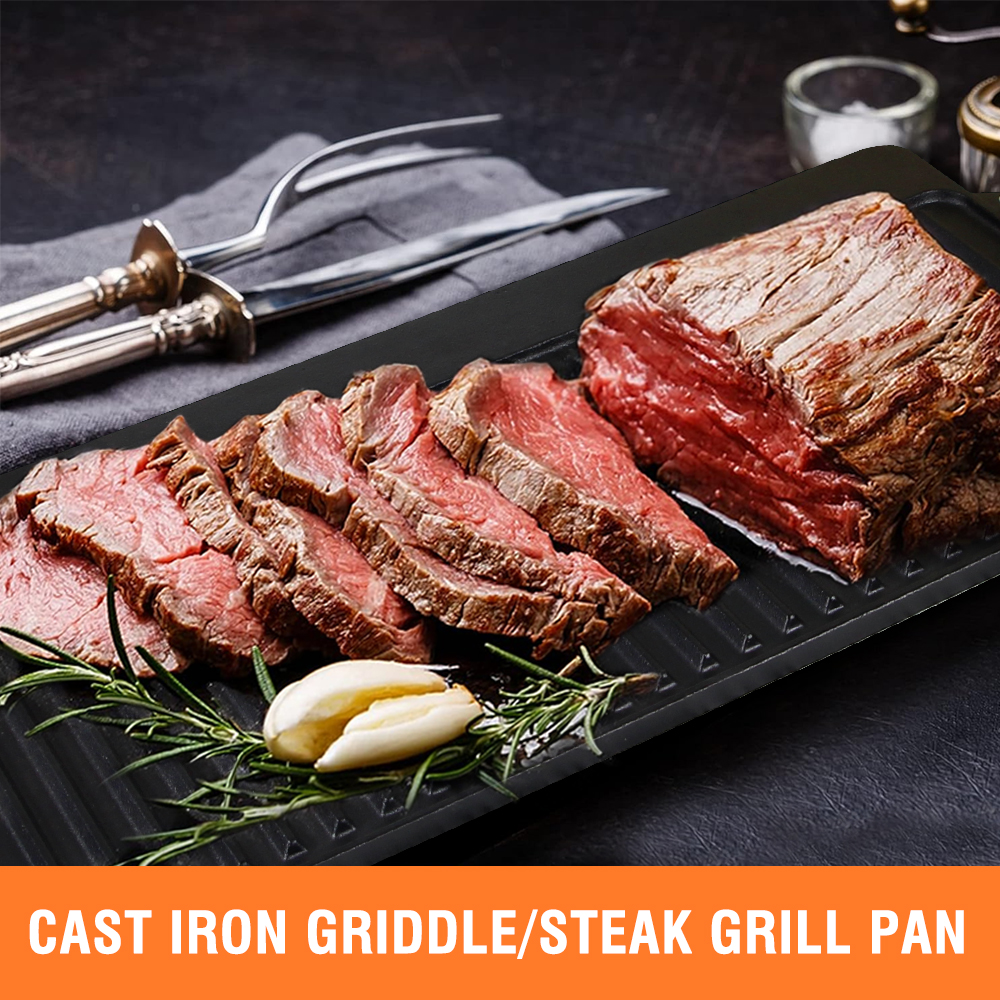 Pre-Seasoned Cast Iron Reversible Rectangular Grill Griddle