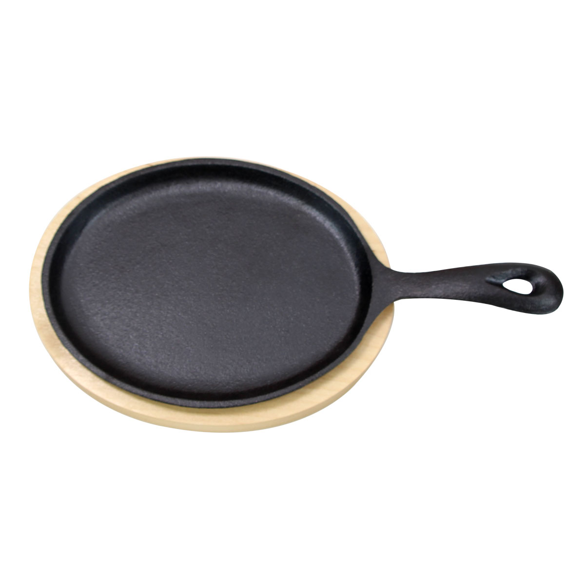 Cast Iron Skillet Sizzling Plate Frying Pan with Wooden Tray