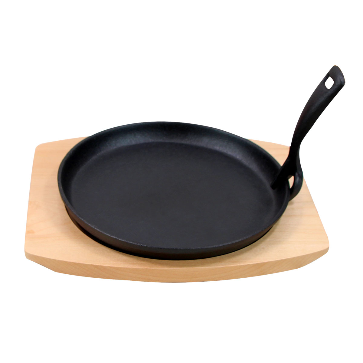Pre-seasoned Cast Iron Fajita Skillet Set with Wooden Base