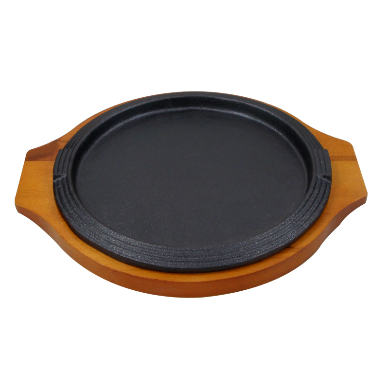 Pre-seasoned Cast Iron Fajita Skillet Set with Wooden Base